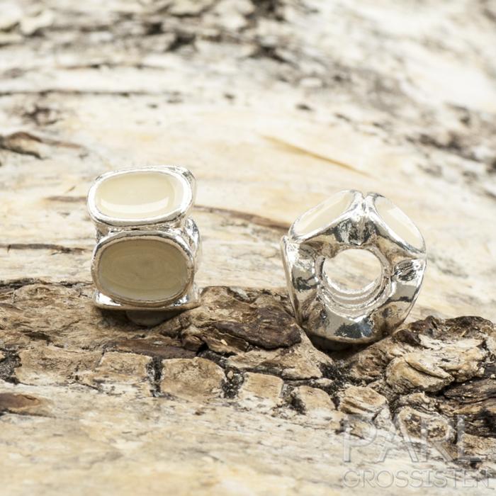 Ormlänkspärla emalj 10x12 mm, Beige/Silverfärg (st)