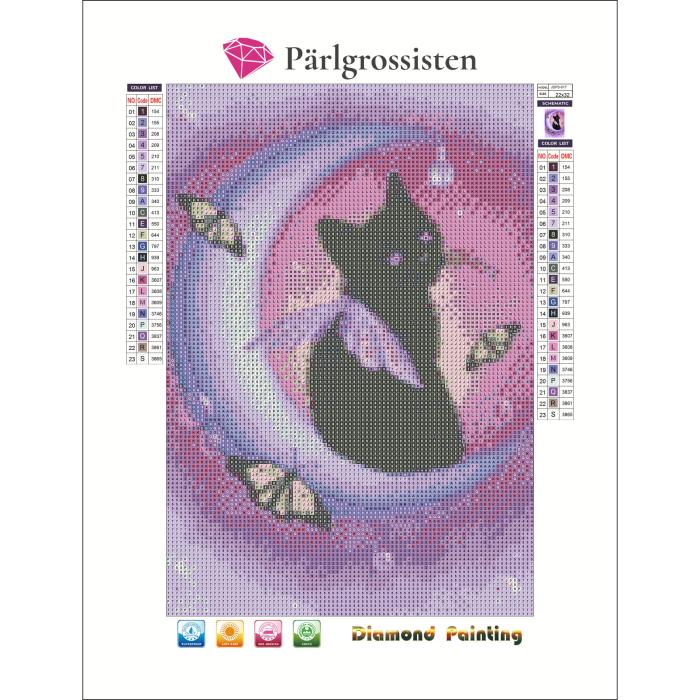 Diamond Painting Canvas 22 x 32 cm, Katten i månen