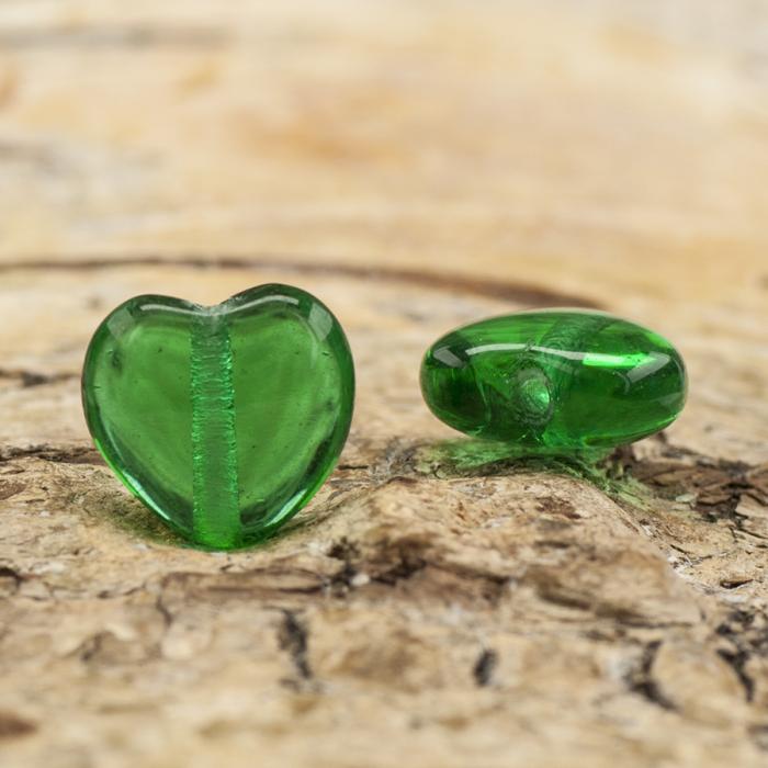 Glaspärla Hjärta 8x8 mm, Mörkgrön (20st)
