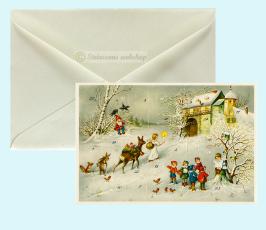 Julkort med adventskalender, &Auml;ngel leder ett r&aring;djur