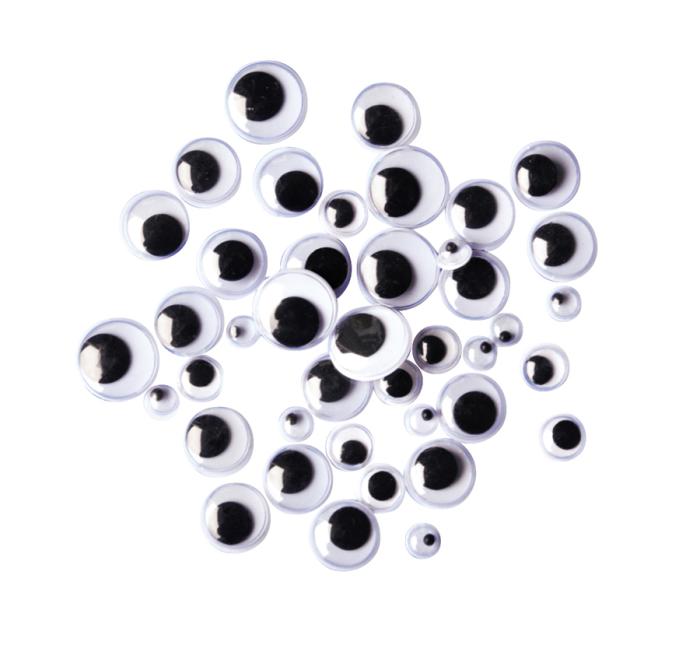 Googly eyes Ø 7, 10 & 15 mm, Svartvit (200st)