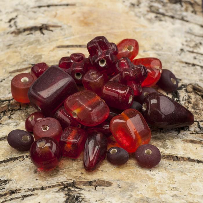Glaspärlor mix, Röd (50g)