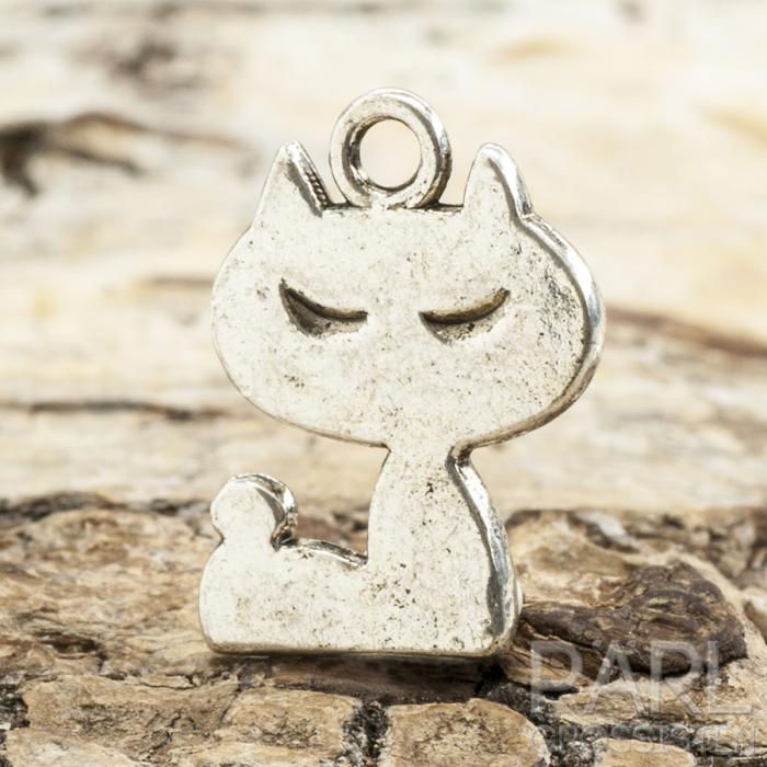 Berlock Katt 16x13 mm, Antiksilver (6st)