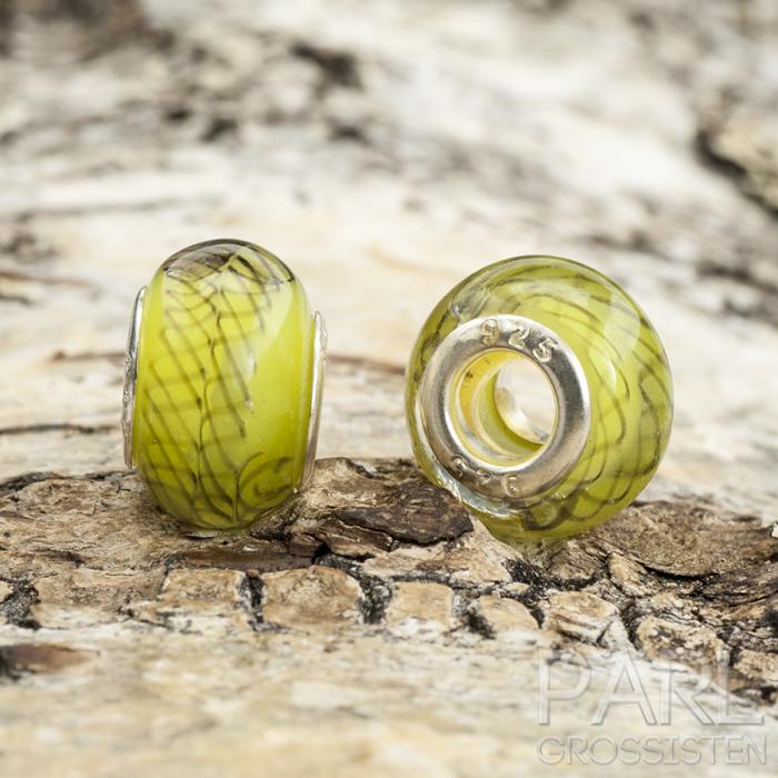 Ormlänkspärla glas/silverkärna 13-14x9 mm, Gulgrön (st)