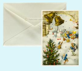 Julkort med adventskalender, &Auml;nglar ringer i klockorna