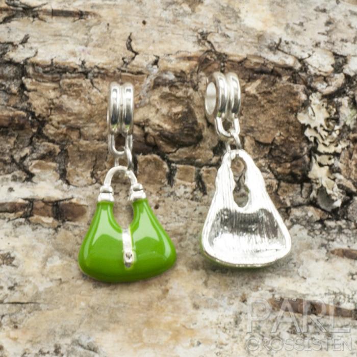 Ormlänkspärla/berlock Väska 31x15 mm, Grön/Silverfärg (st)