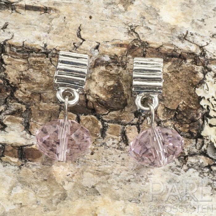 Ormlänkspärla/berlock glas 24x12 mm, Rosa/Antiksilver (st)