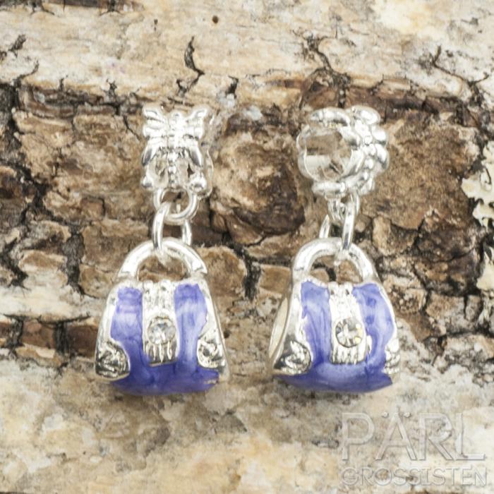 Ormlänkspärla/berlock Väska 27x12 mm, Lila/Silverfärg (st)