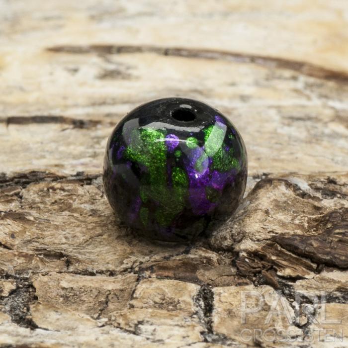 Glaspärla glitter 8 mm, Svart/Lila/Grön (10st)