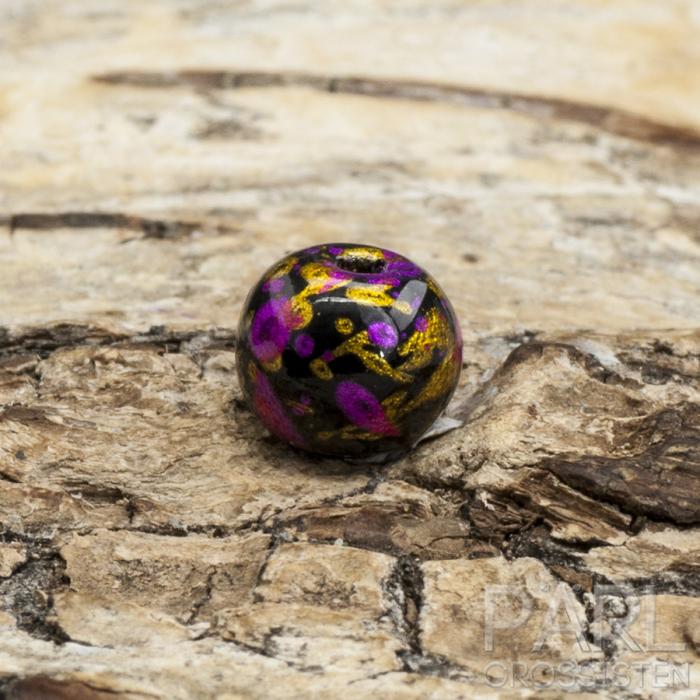 Glaspärla glitter 6 mm, Svart/Rosa/Gul (20st)