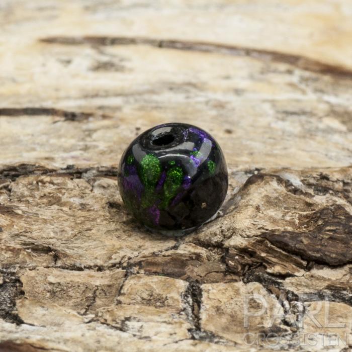 Glaspärla glitter 6 mm, Svart/Lila/Grön (20st)
