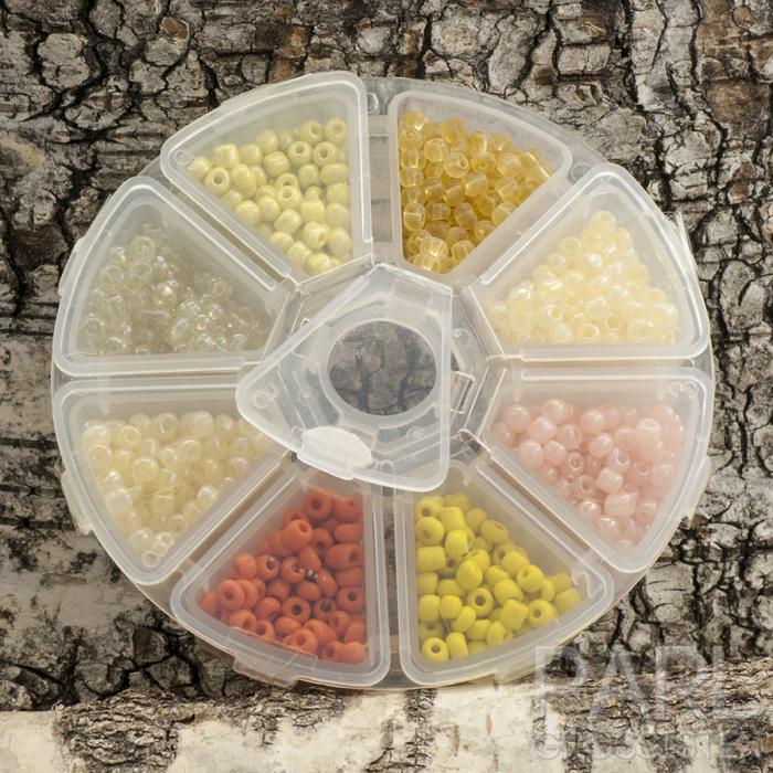 Box med seed bead 4 mm, Gul/Orangemix (st)
