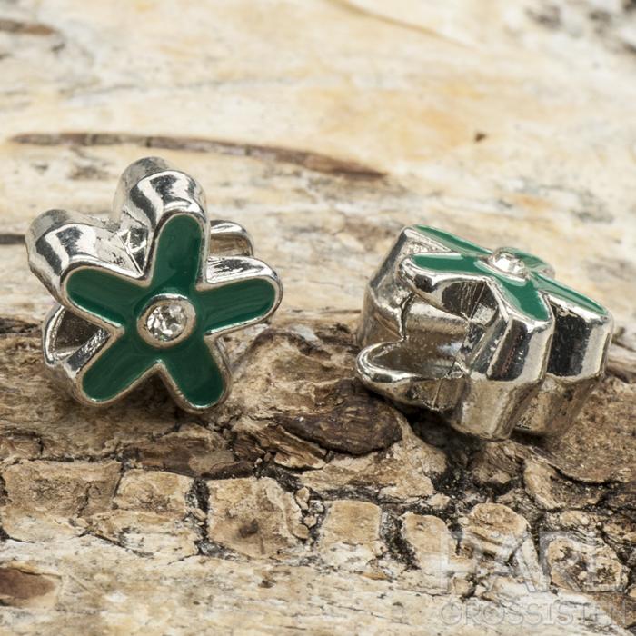 Ormlänkspärla emalj/strass 12x10 mm, Grön/Antiksilver (st)
