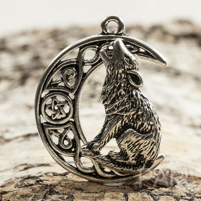 Berlock Varg i måne 33x26 mm, Antiksilver (st)