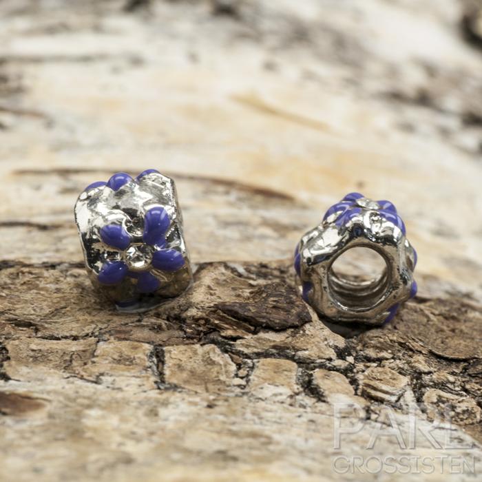 Ormlänkspärla emalj/strass 9x7 mm, Lila/Klar/Silverfärg (st)