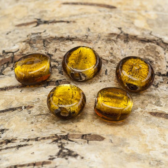 Glaspärla Puck 14 mm, Guld (5st)
