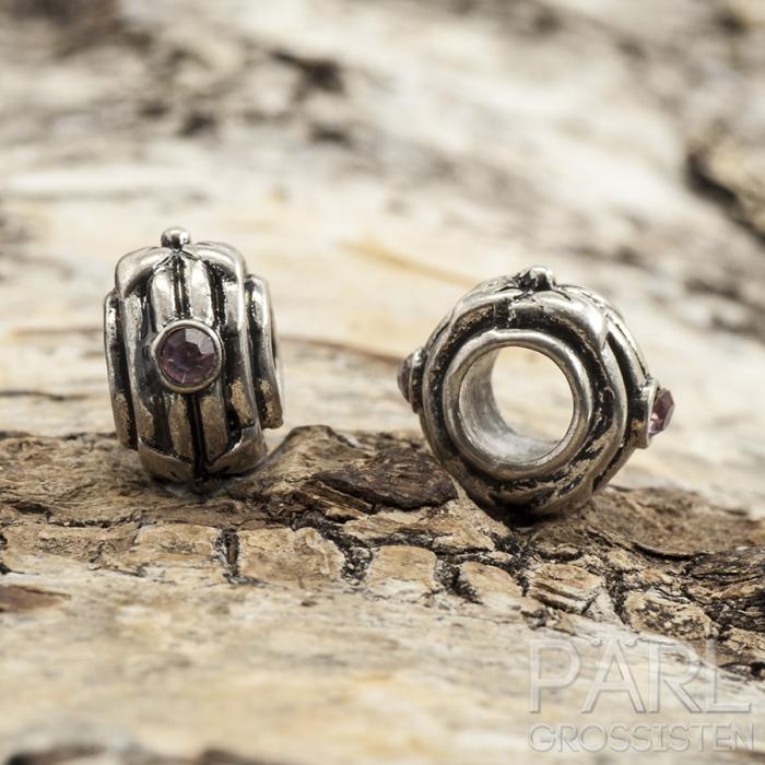 Ormlänkspärla strass 13x8 mm, Rosa/Antiksilver (st)