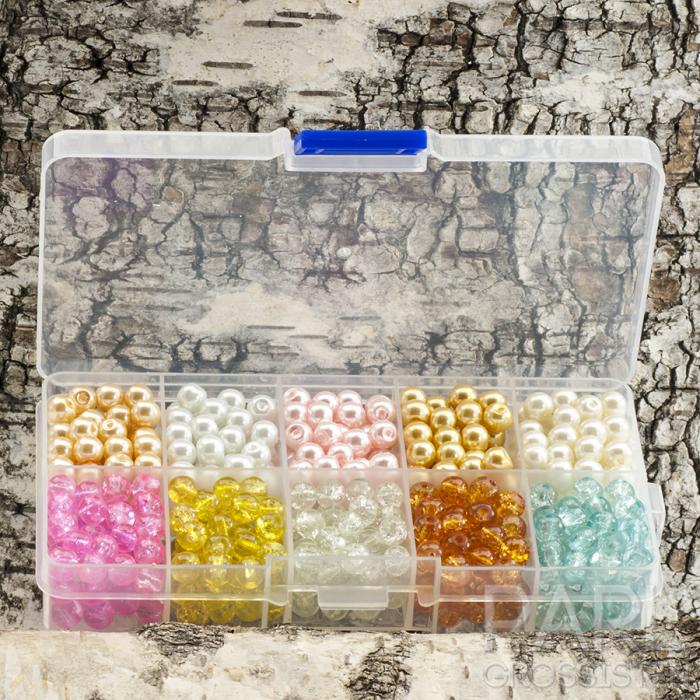 Box vaxade/krackelerade glaspärlor 6 mm, Pastellmix (st)