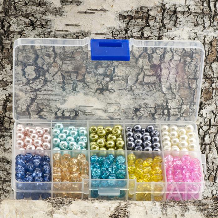 Box vaxade/krackelerade glaspärlor 6 mm, Färgmix (st)