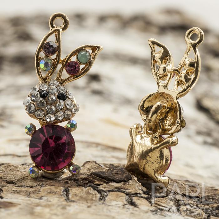 Berlock Kanin strass 27x10 mm, Rosa/Klar/Guldfärg (st)