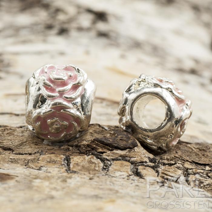 Ormlänkspärla emalj 11x10 mm, Rosa/Silverfärg (st)