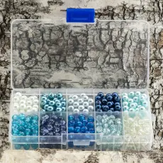 Box vaxade/krackelerade glasp&auml;rlor 6 mm, Bl&aring;mix (500st)