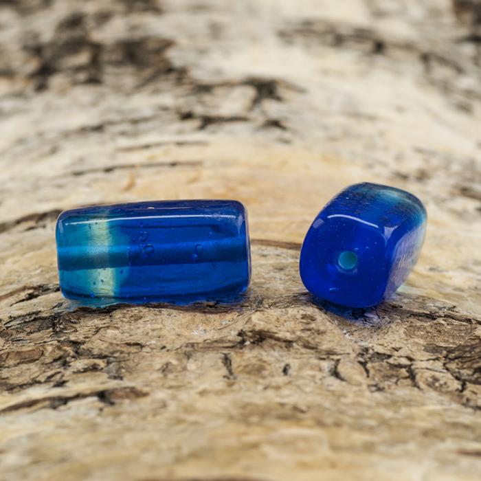 Glaspärla Rätblock 9x19 mm, Turkos/Blå (5st)