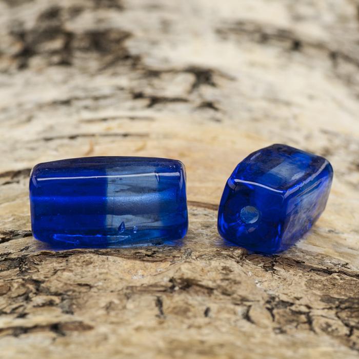 Glaspärla Rätblock 9x19 mm, Mörkblå/Ljusblå (5st)