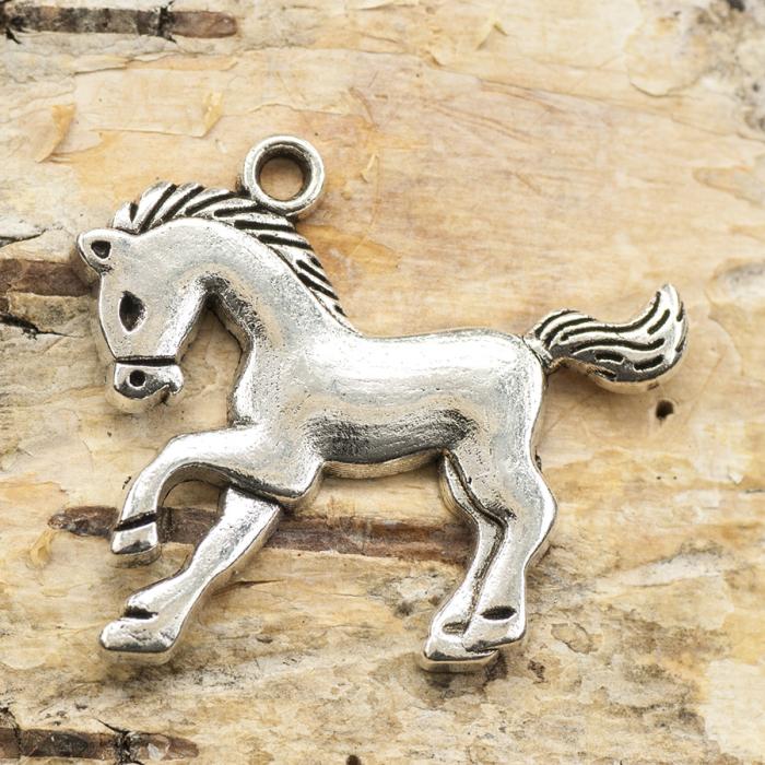 Berlock Häst 27x24mm, Antiksilver (st)