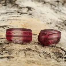 Glaspärla Rätblock 9x19 mm, Hallonröd/Klar (5st)