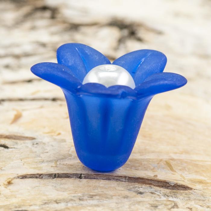 Pärlhållare Blomma frostad akryl 12x16 mm, Blå (10st)