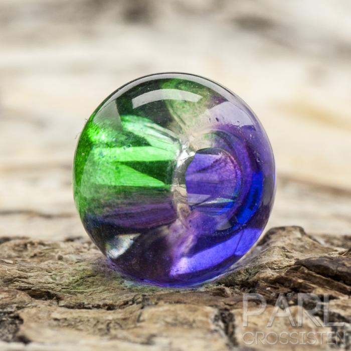 Ormlänkspärla i glas 11x8 mm, Lila/Grön (st)