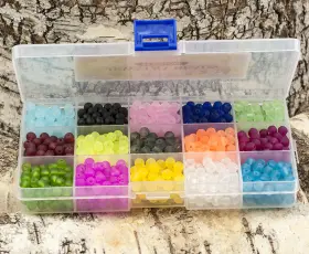 Box med frostade glaspärlor 6 mm, Färgmix (st)