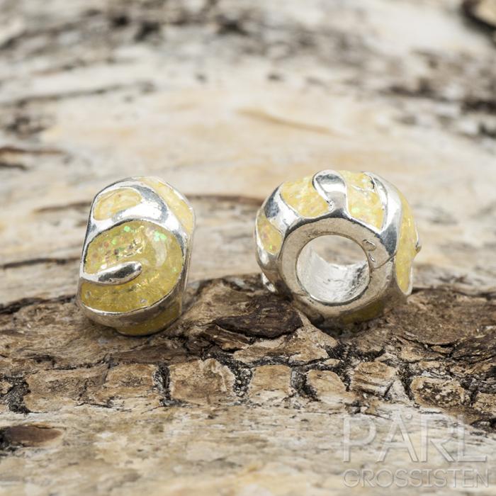 Ormlänkspärla emalj 12,5x8 mm, Ljusgul/Silverfärg (st)