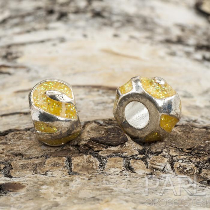 Ormlänkspärla emalj 11,5x8 mm, Gul/Silverfärg (st)