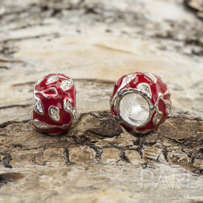 Ormlänkspärla emalj 11x8 mm, Röd/Silverfärg (st)