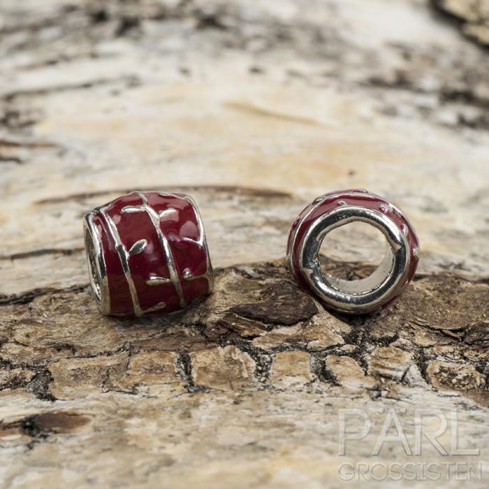 Ormlänkspärla emalj 10x8,5 mm, Röd/Antiksilver (st)