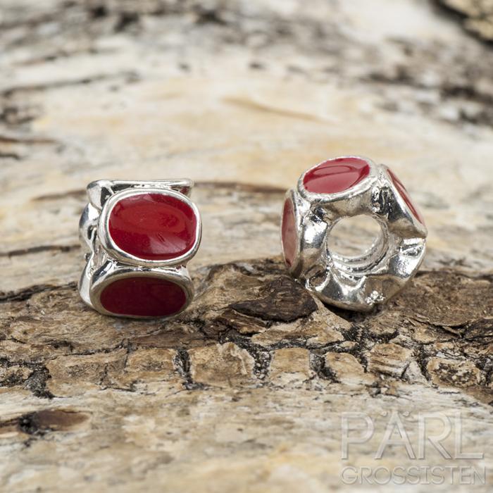 Ormlänkspärla emalj 11x8 mm, Röd/Silverfärg (st)