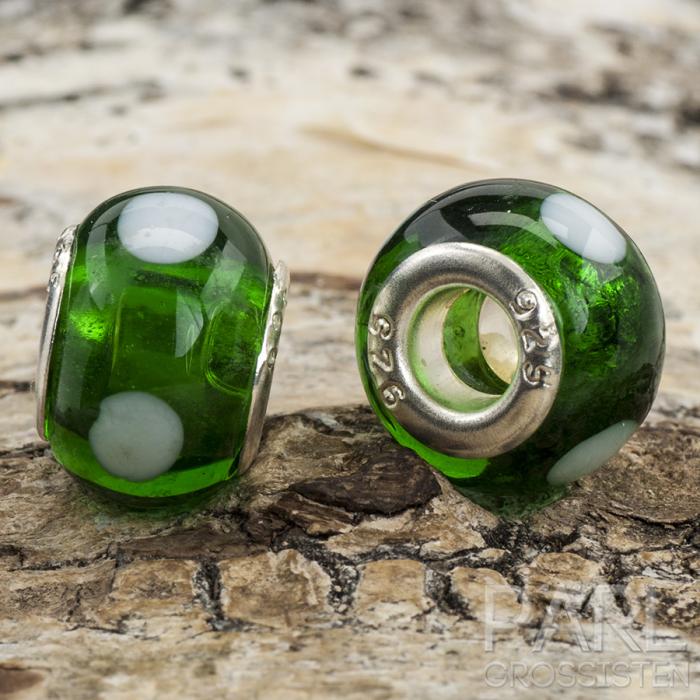 Ormlänkspärla glas/silverkärna 14x10 mm, Grön (st)