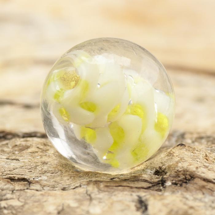 Glaspärla lampwork rund 10 mm, Grön/Vit (5st)