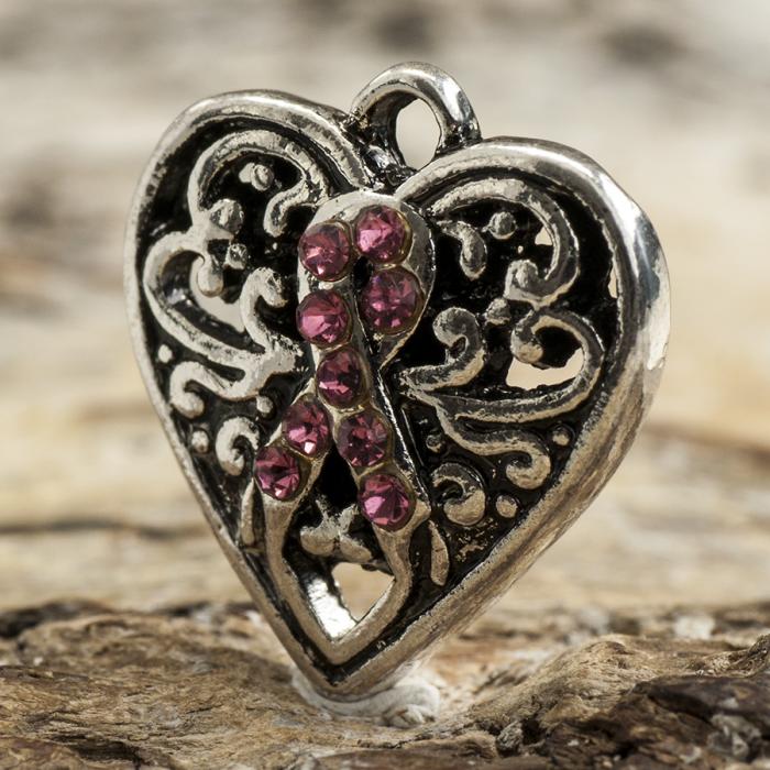 Berlock Rosa band strass 16x14 mm, Rosa/Antiksilver (st)
