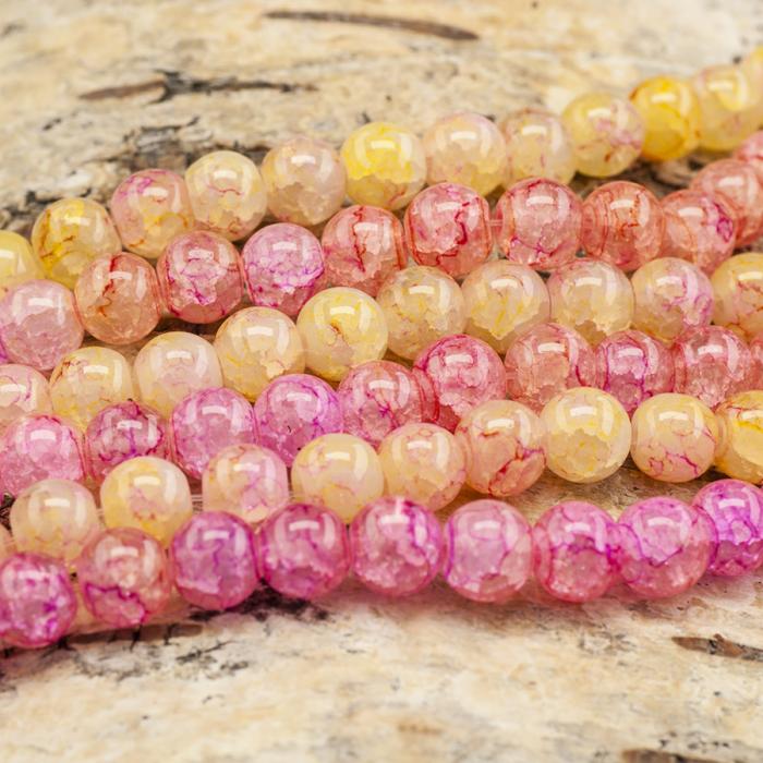 Glaspärla spraymålad 8-9 mm, Rosa/Gul (20st)
