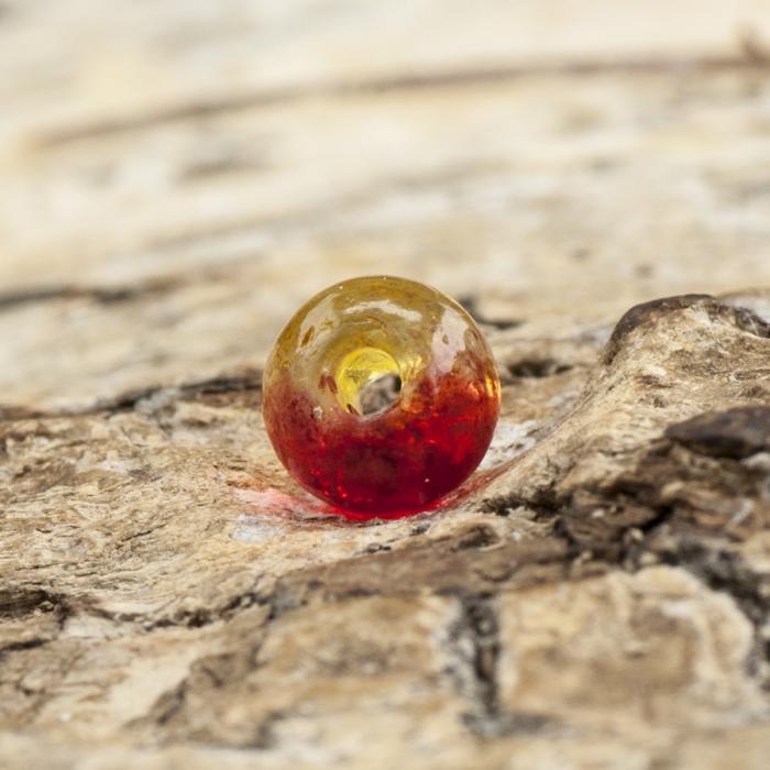 Krackelerad glaspärla rund 4 mm, Röd/Gul (60st)