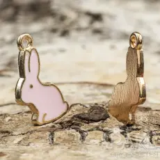 Berlock Ove Kanin Emalj 9x17 mm, Rosa/Guldfärg (st)